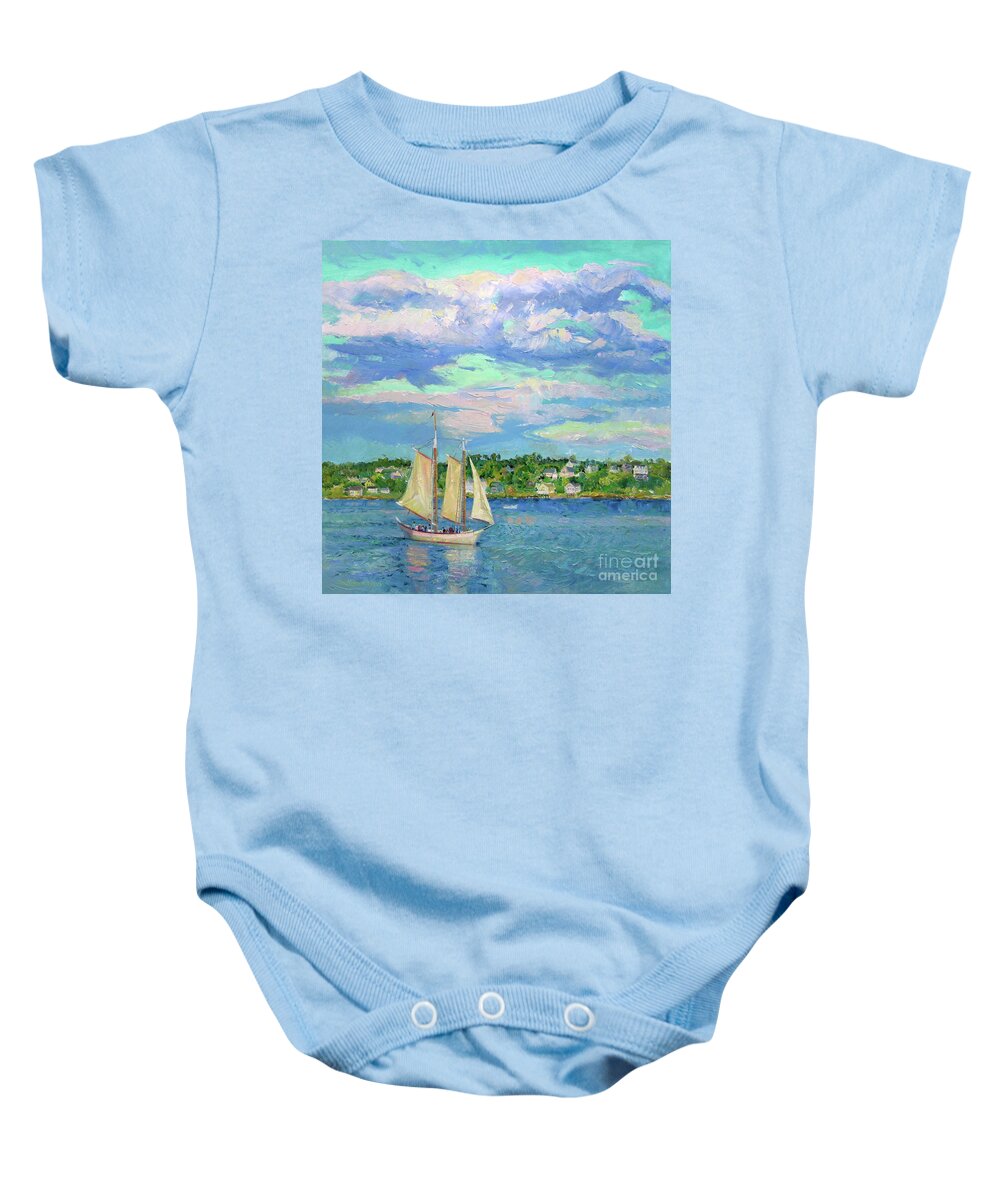 Gloucester Harbor Baby Onesie featuring the painting Sailing Gloucester Harbor by John McCormick