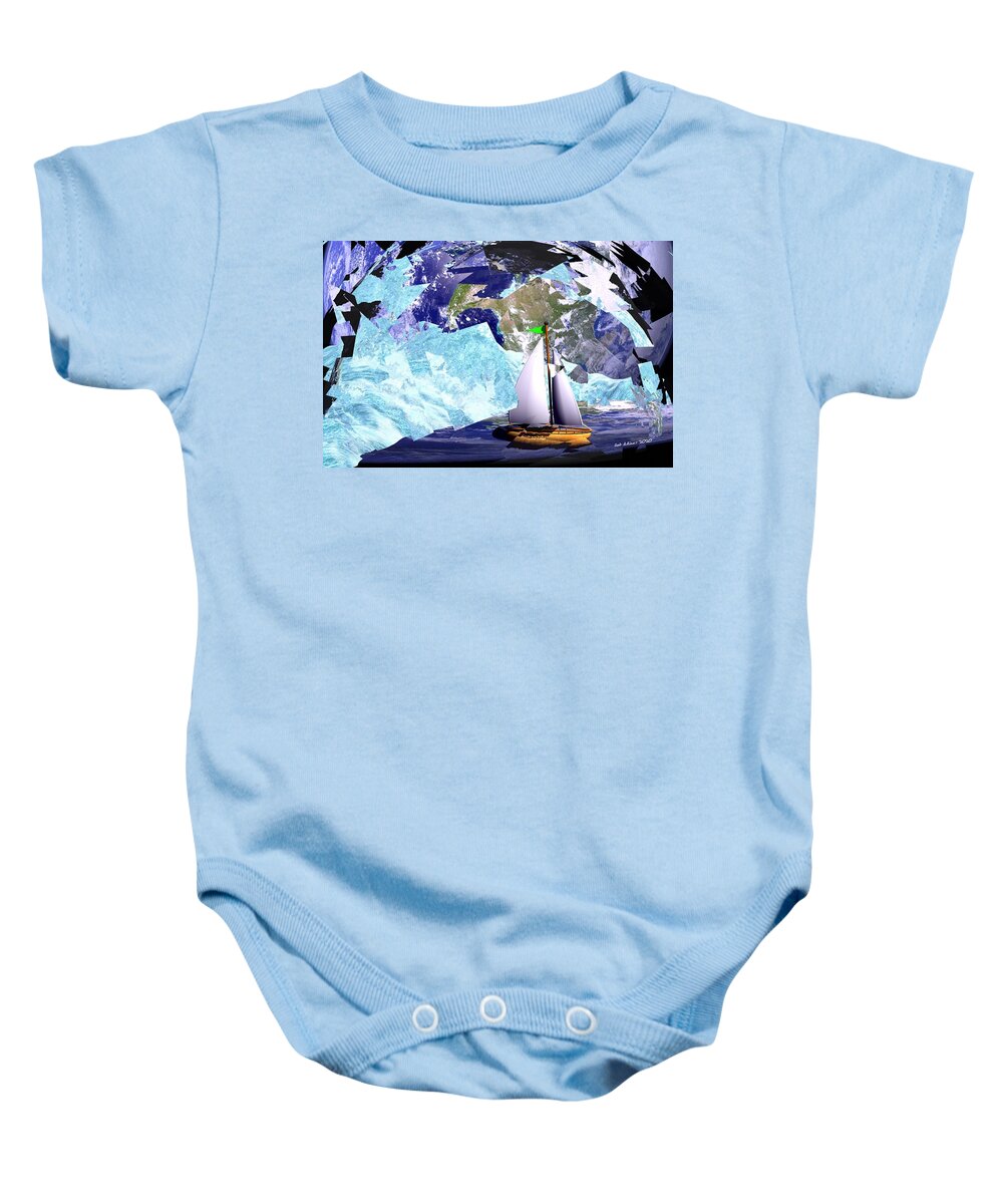 Boat Digital Sail Water Baby Onesie featuring the digital art Sailing to eyrie by Bob Shimer