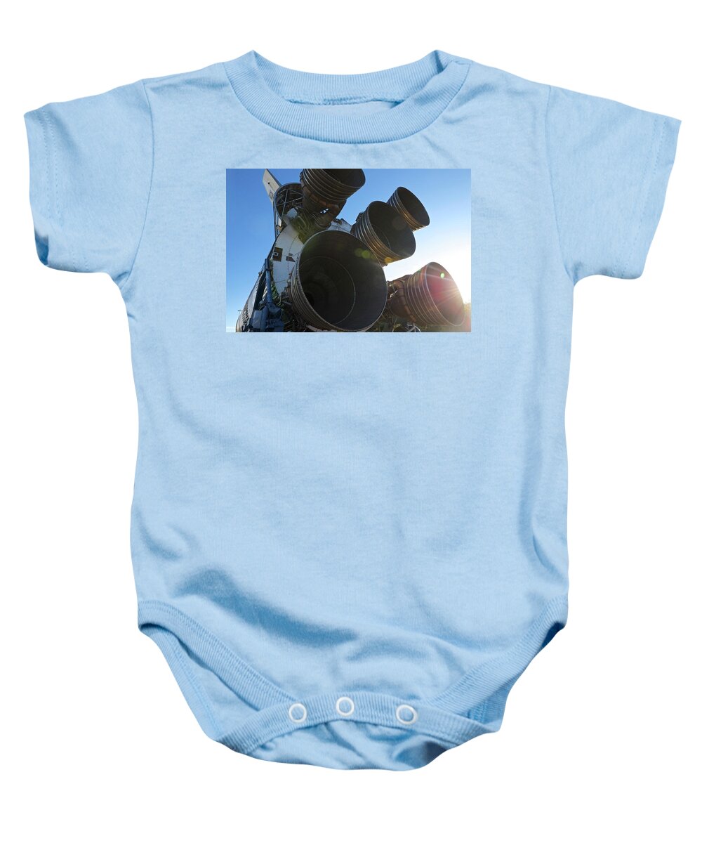 Saturn Baby Onesie featuring the photograph Saturn V Rocket Display by Sean Hannon