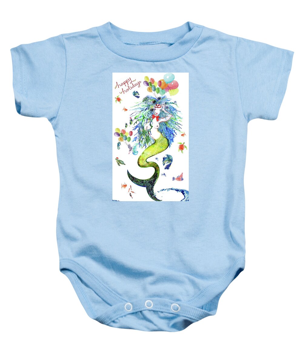 Holiday Cards Baby Onesie featuring the mixed media Sereia Rising From the Deep by Carolyn Weltman