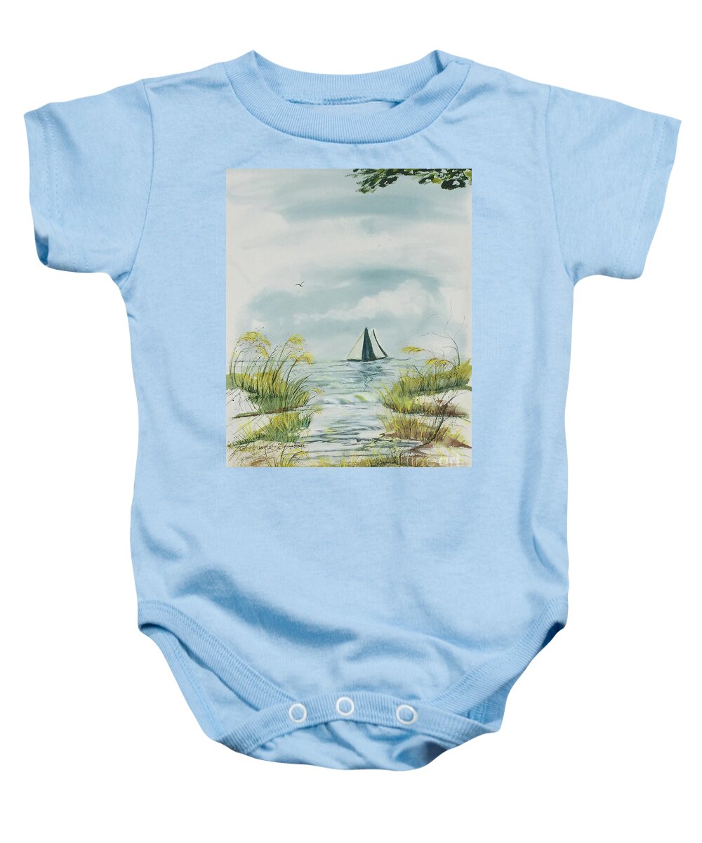 Seascape Watercolor Baby Onesie featuring the painting Watercolor, Shore View at Delray Beach by Catherine Ludwig Donleycott