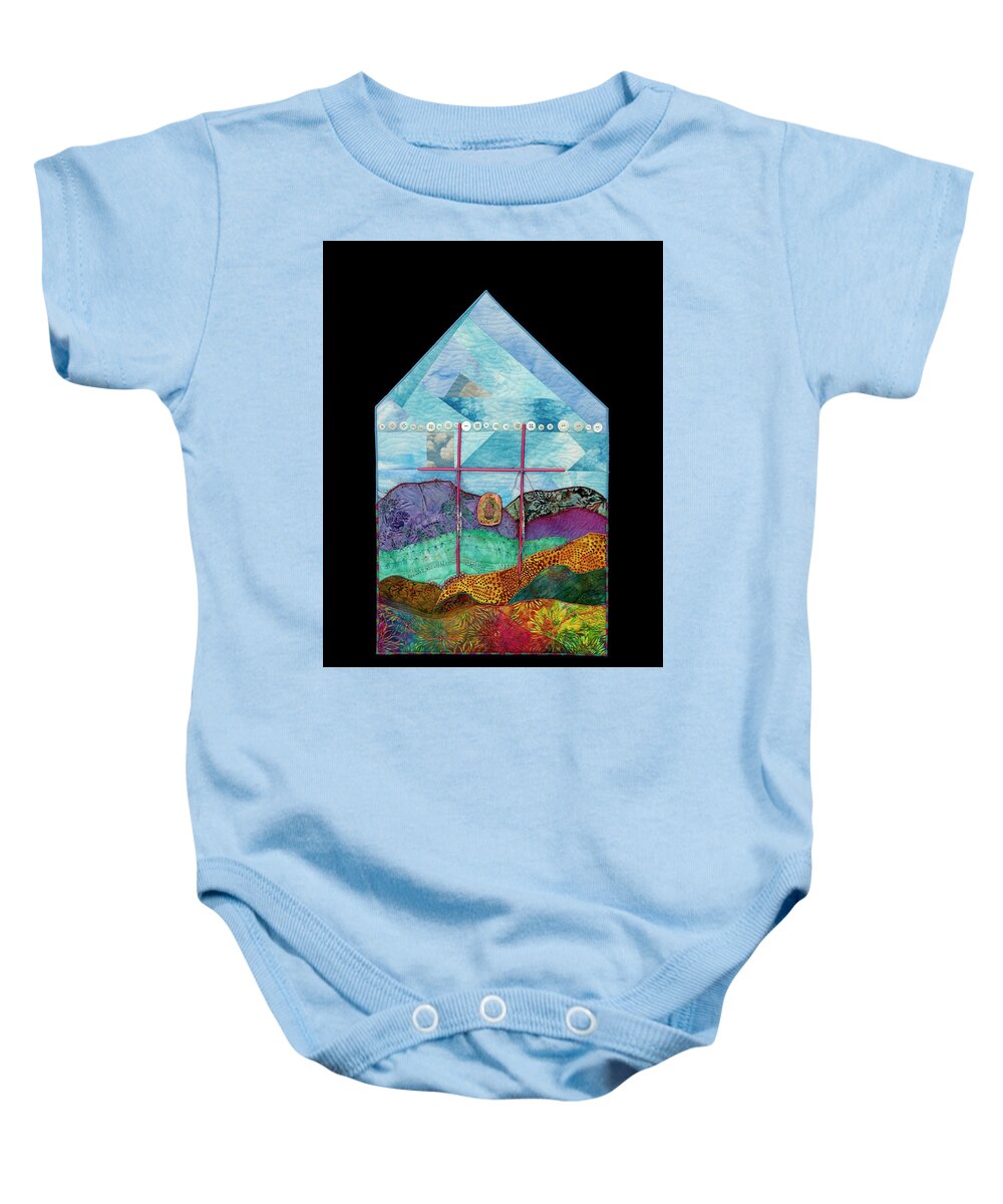 Shrine To Land And Sky Baby Onesie featuring the mixed media Shrine to Land and Sky 1 by Vivian Aumond