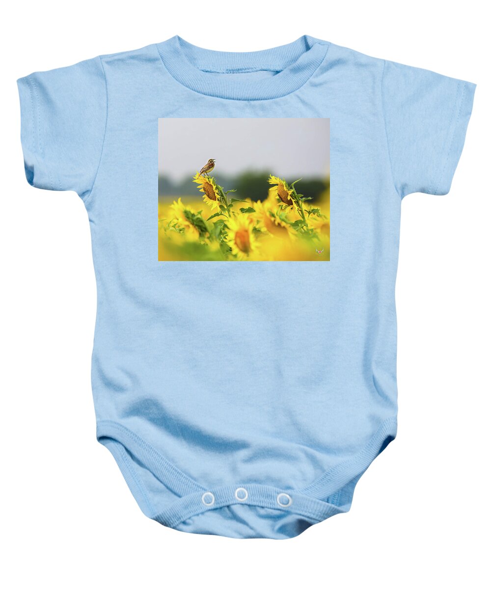 Dickcissel Baby Onesie featuring the photograph Singing Bird on Sunflowers by Pam Rendall