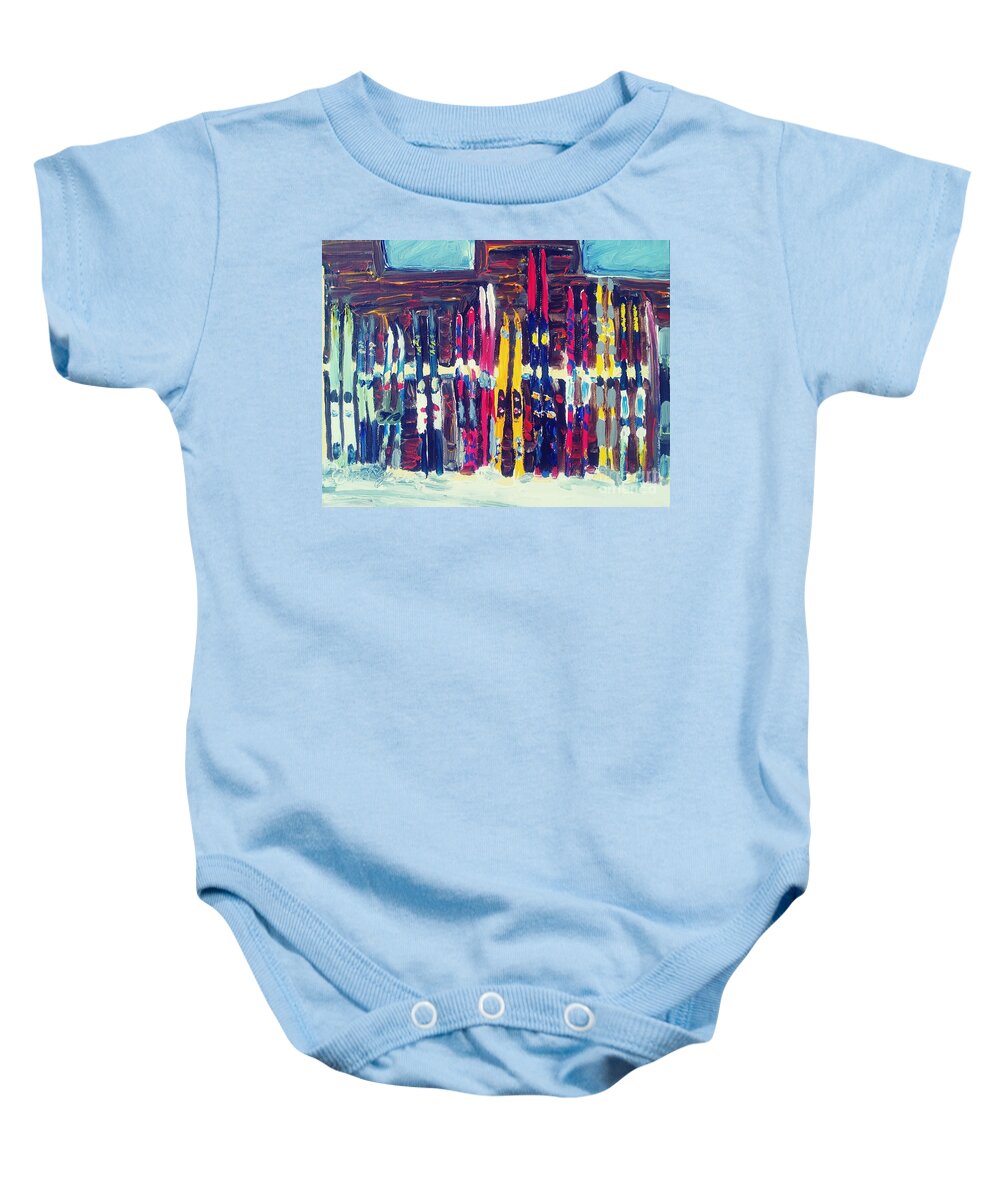 Ski Baby Onesie featuring the painting Ski storage by Rodger Ellingson