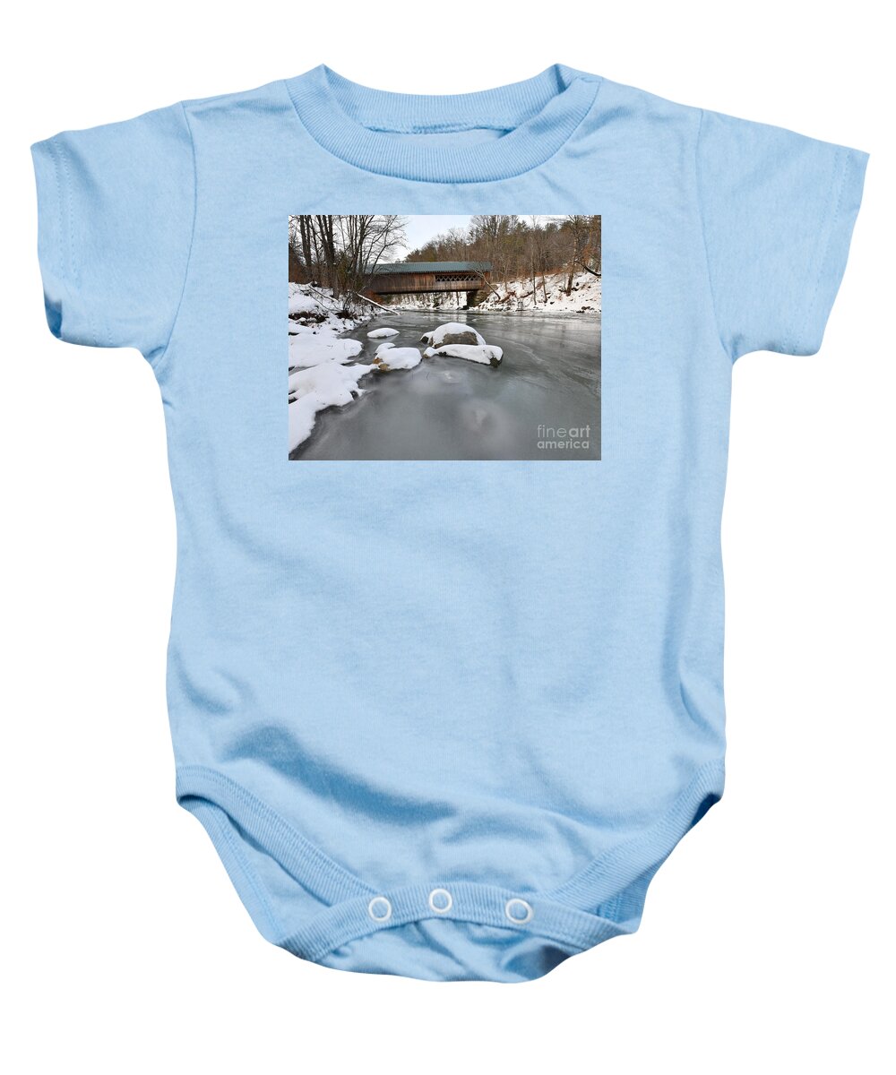 Snow Baby Onesie featuring the photograph Snow and Ice Under the Bridge by Steve Brown