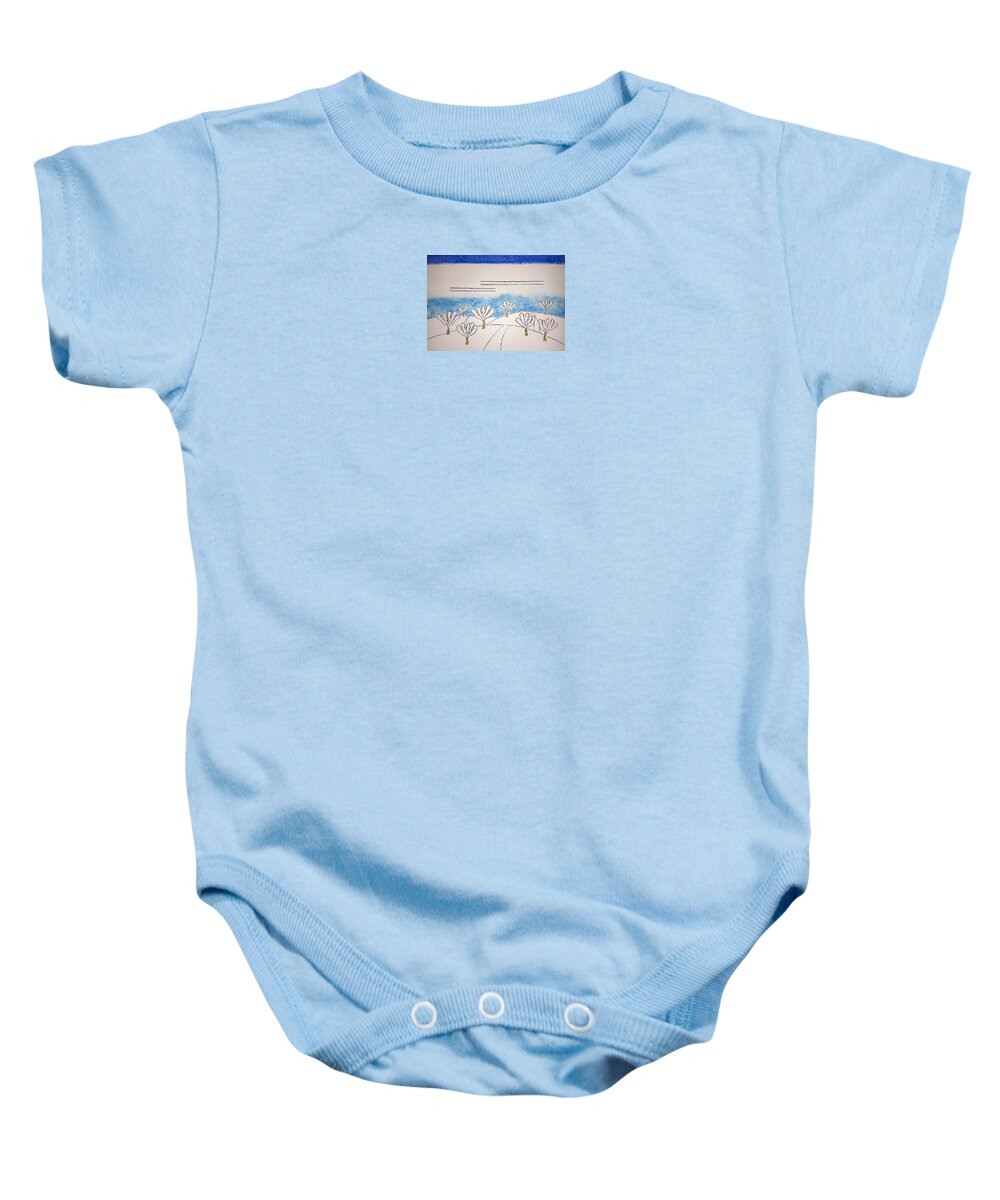 Watercolor Baby Onesie featuring the painting Snowy Orchard by John Klobucher