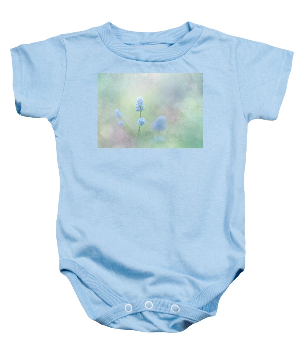 Spring Flowers Baby Onesie featuring the photograph Spring Ephemeral with Texture - Muscari by Patti Deters