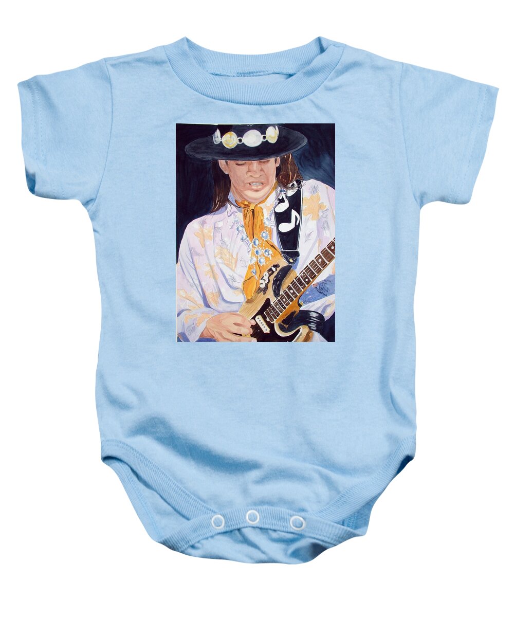 Portrait Baby Onesie featuring the painting Stevie Ray by Sandie Croft