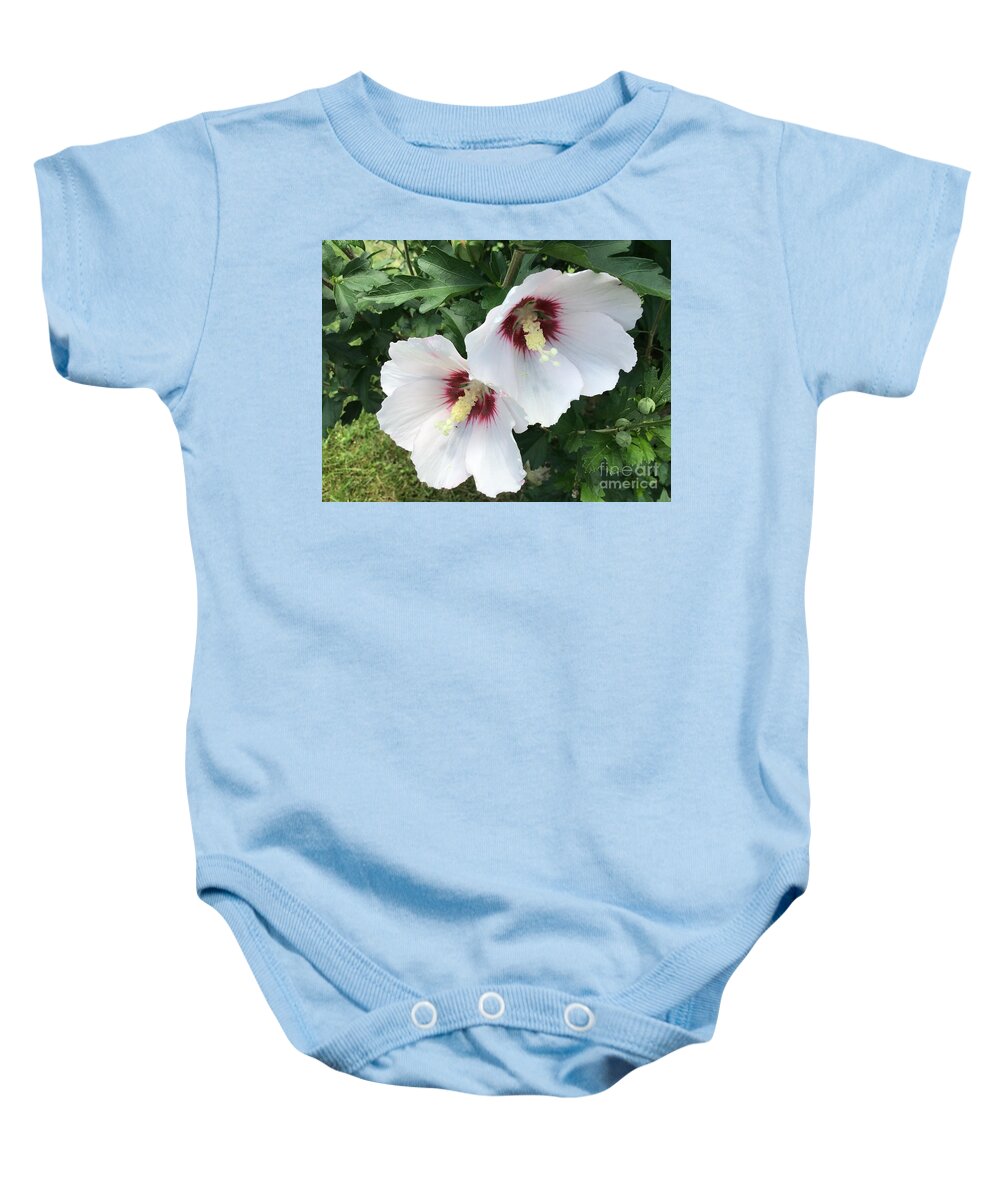 Rose Of Sharon Baby Onesie featuring the photograph Hibiscus Sticking Together 2 by Catherine Wilson
