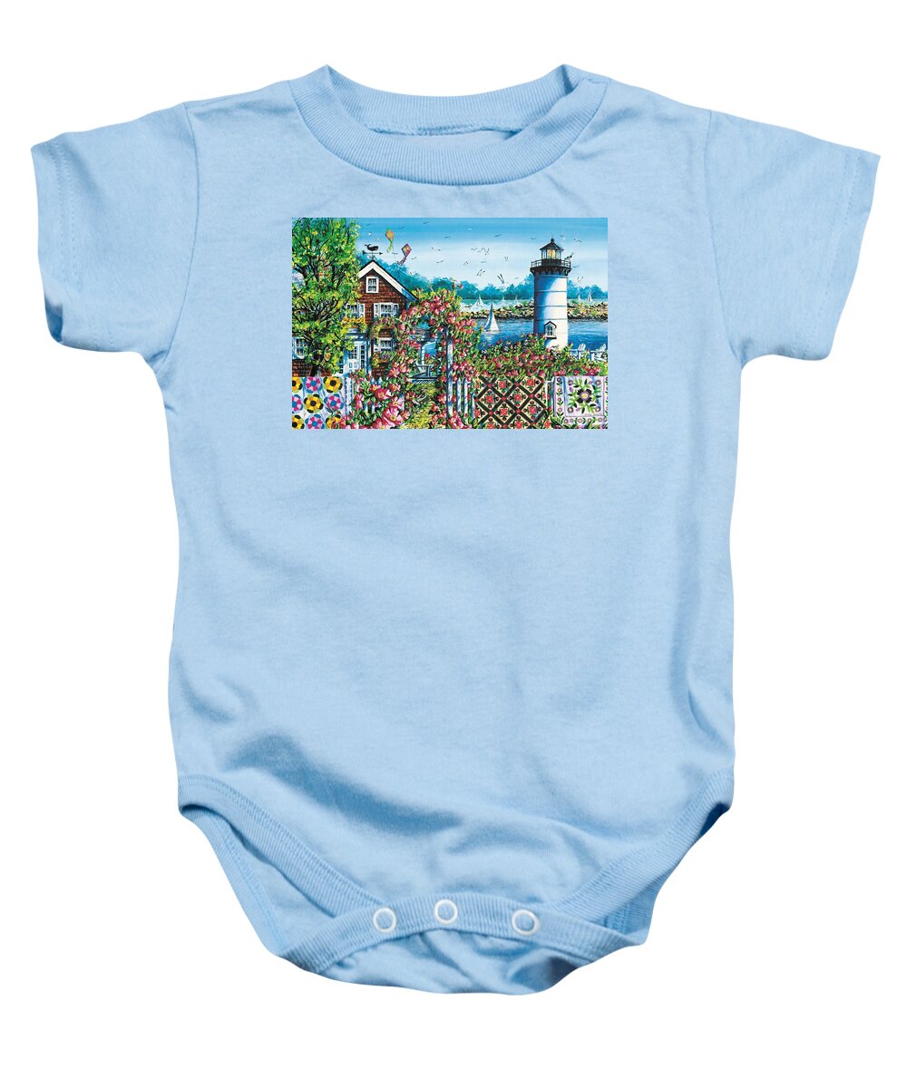 Summer Baby Onesie featuring the painting Summer Rose Harbor by Diane Phalen