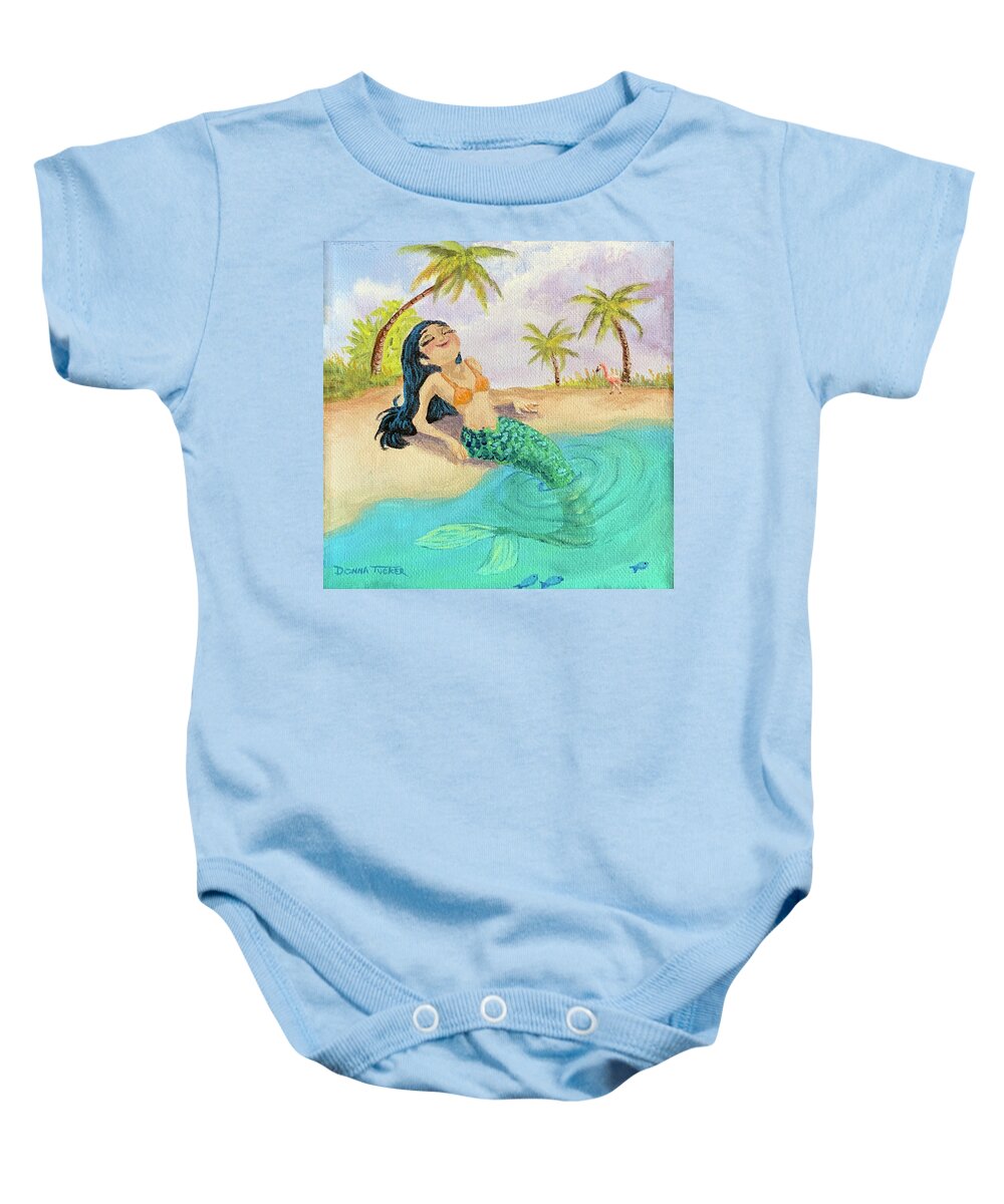 Fantasy Art Baby Onesie featuring the painting Sunning Mermaid by Donna Tucker