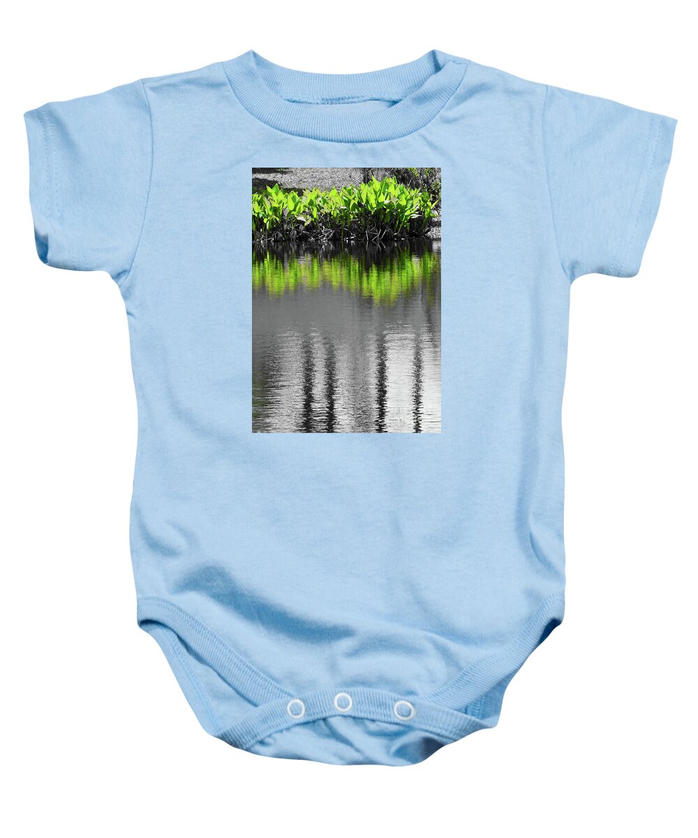Abstract Baby Onesie featuring the photograph Sunny Day Black and White and Green by Sharon Williams Eng