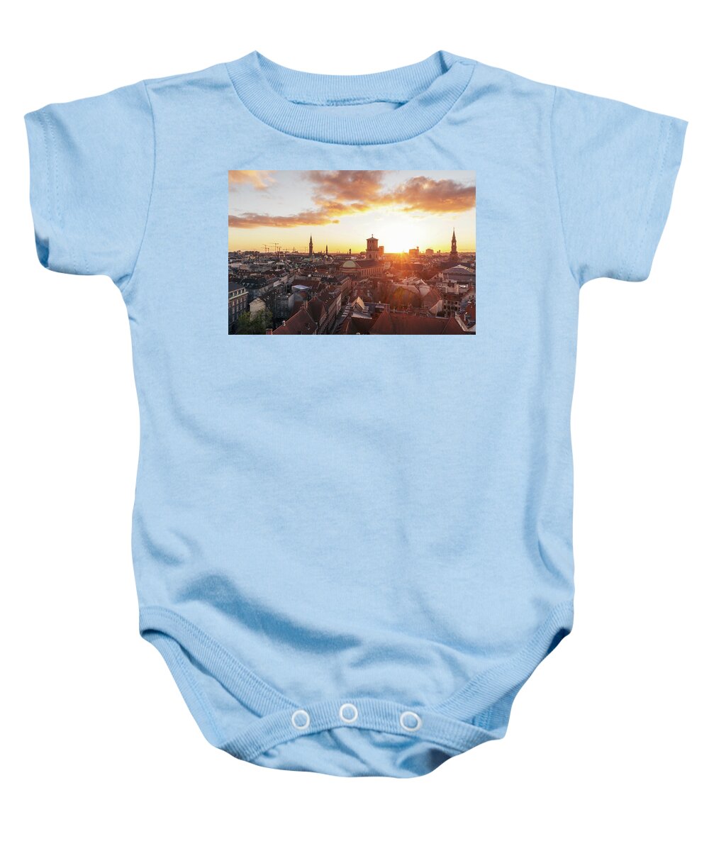 City Baby Onesie featuring the photograph Sunset above Copenhagen by Hannes Roeckel