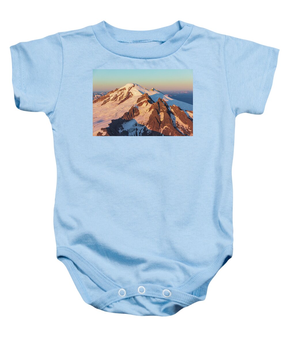 Mount Baker Baby Onesie featuring the photograph Sunset Gold by Michael Rauwolf