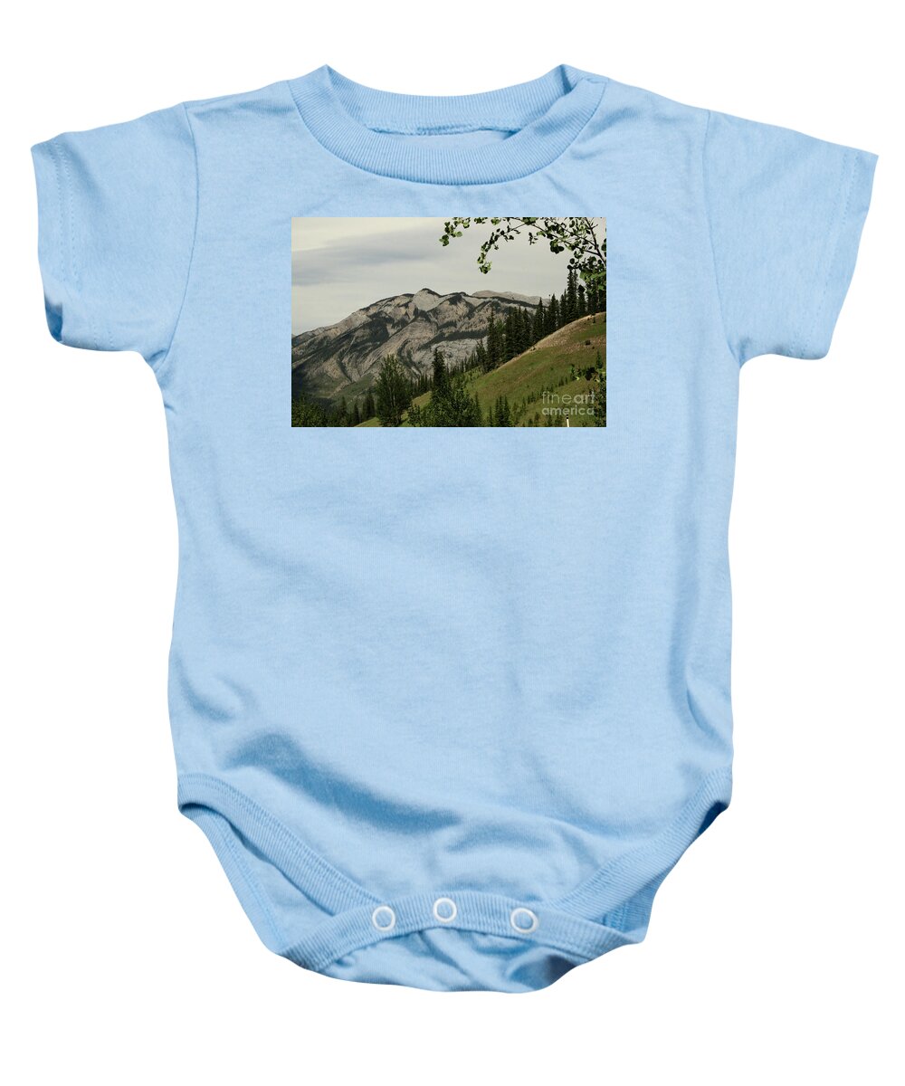 Beautiful Baby Onesie featuring the photograph Swirly Top Mountain by Mary Mikawoz