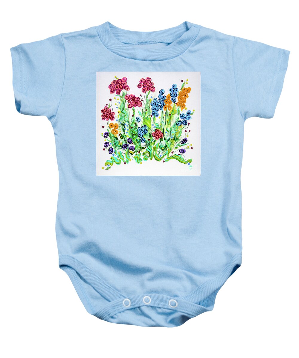 Floral Painting Baby Onesie featuring the painting Tecora's Garden by Jane Arlyn Crabtree