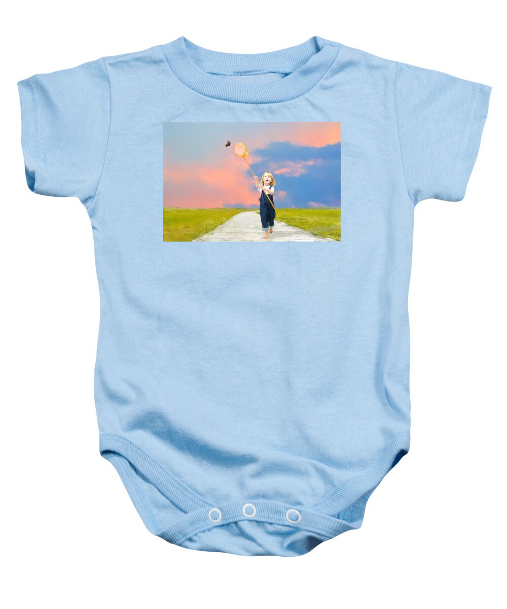  Baby Onesie featuring the painting The Butterfly Catcher by Gary Arnold
