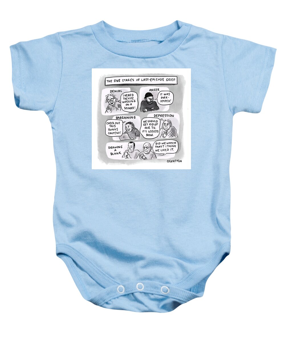 Captionless Baby Onesie featuring the drawing The Five Stages of Last Episode Grief by Emily Bernstein