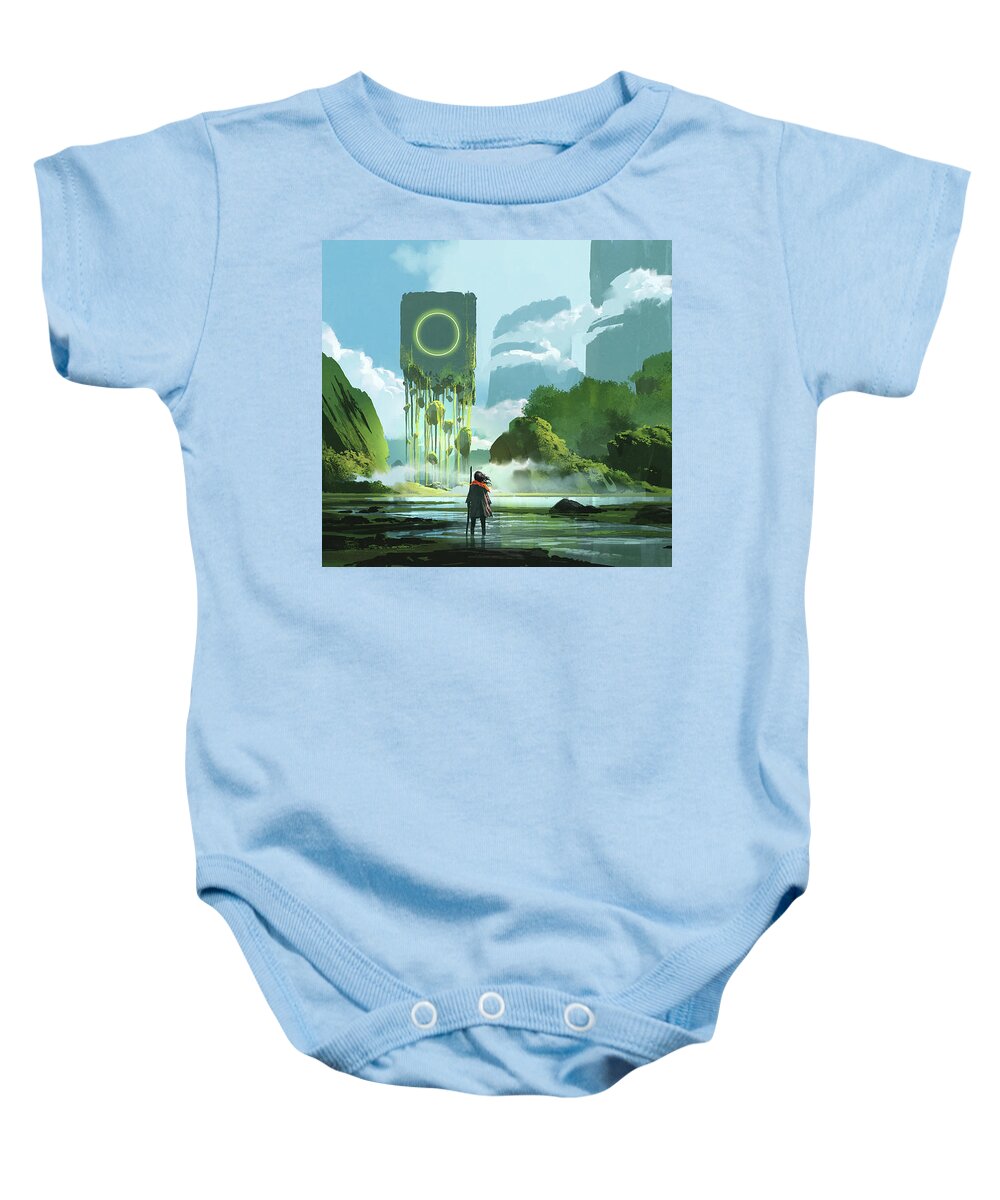 Illustration Baby Onesie featuring the painting The Heart Of The Fantastic Forest by Tithi Luadthong