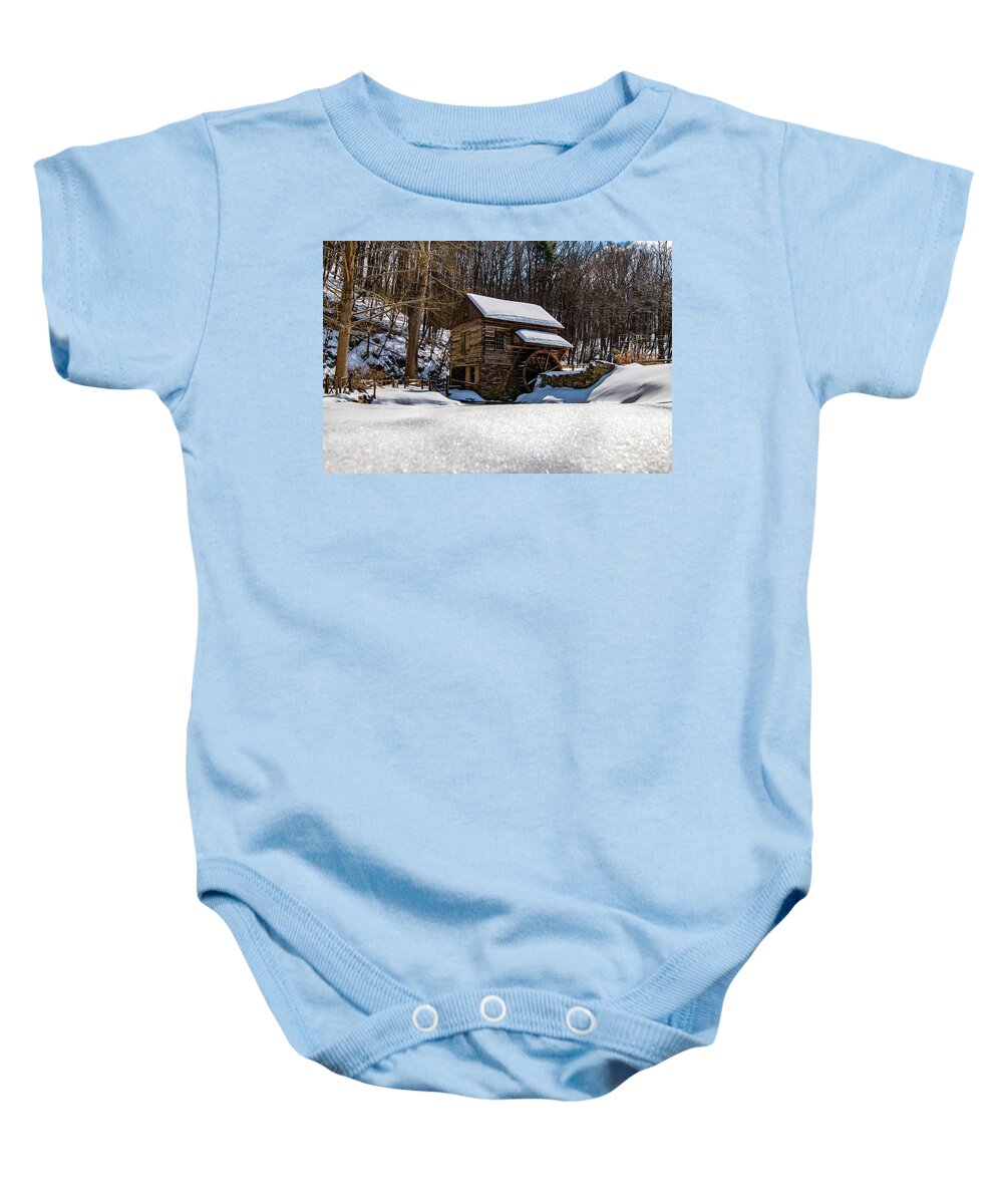 Cuttalossa Mill Baby Onesie featuring the photograph The Mill at Cuttalossa Farm by Rose Guinther