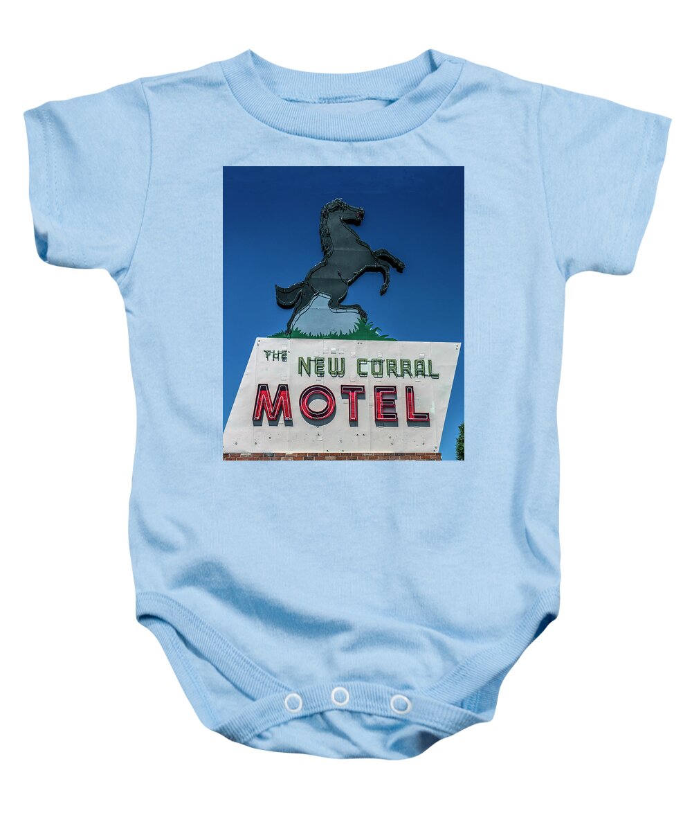 Route 66 Baby Onesie featuring the photograph The New Corral Motel by Matthew Bamberg