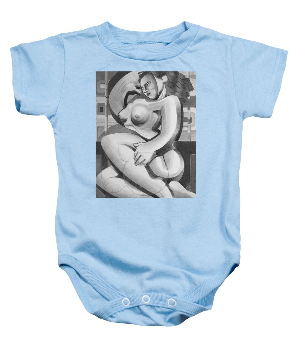 Art Baby Onesie featuring the drawing The Pose by Myron Belfast