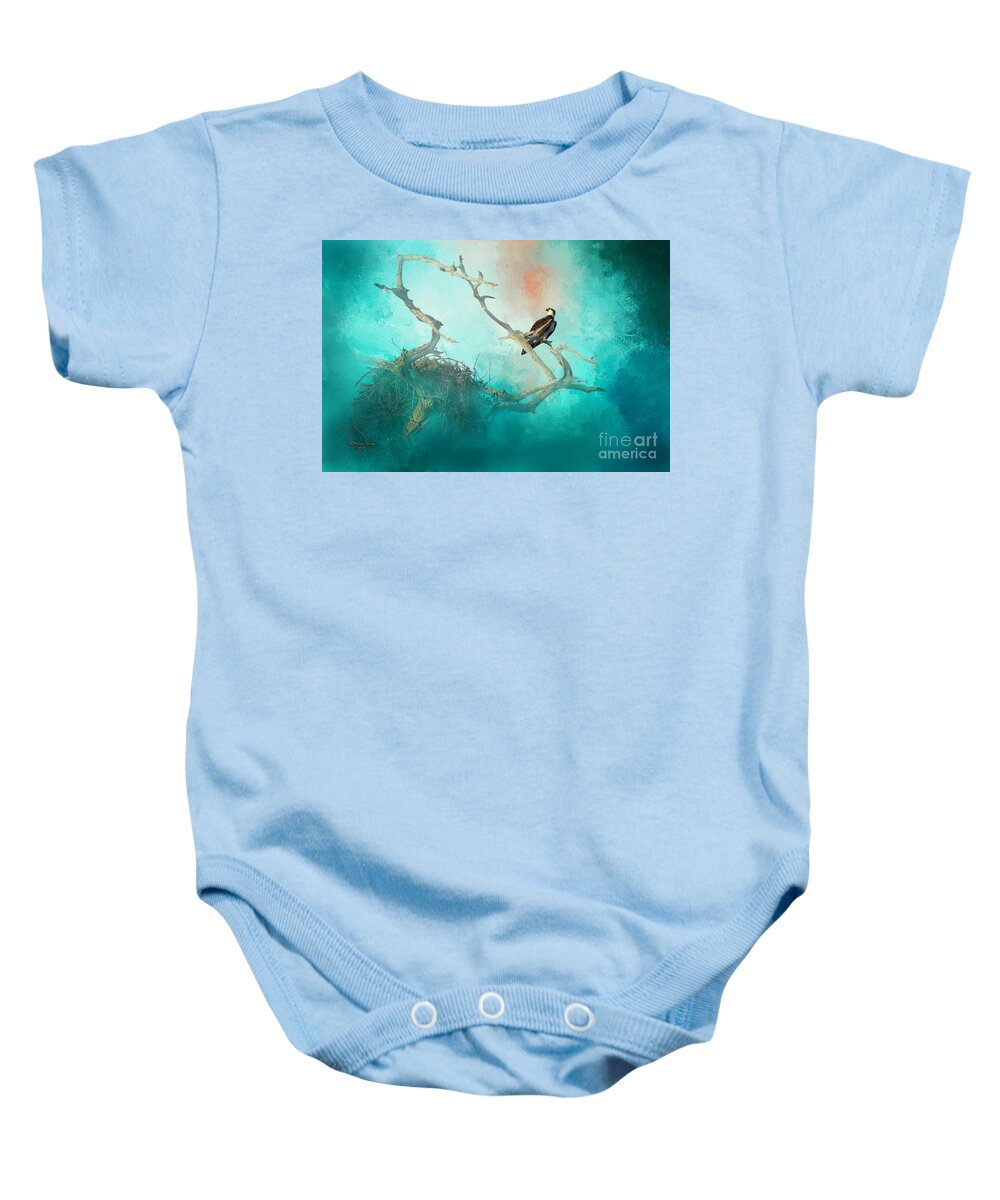Hawk Baby Onesie featuring the mixed media The Protector by Marvin Spates