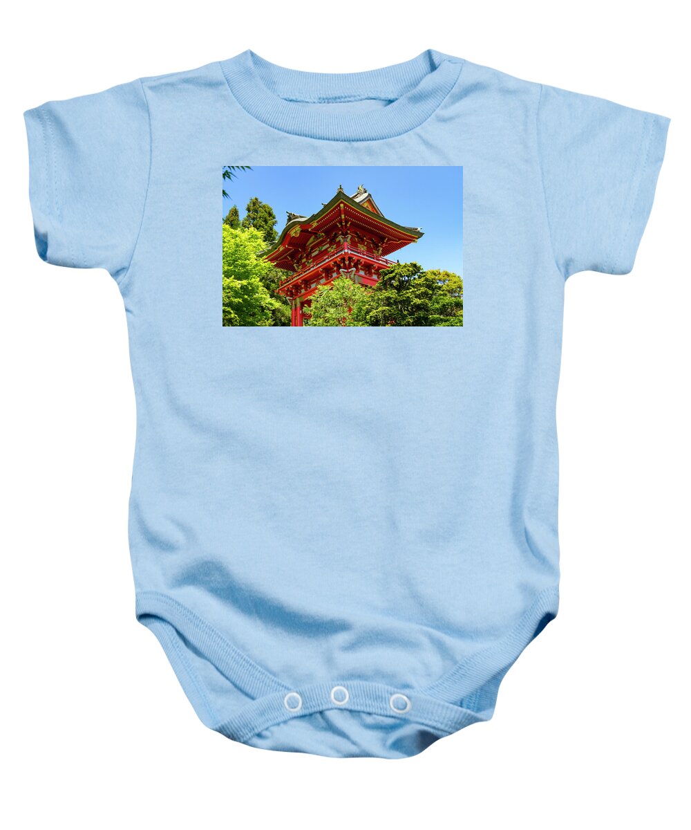 Pagoda Baby Onesie featuring the photograph The Red Pagoda by Bonnie Follett