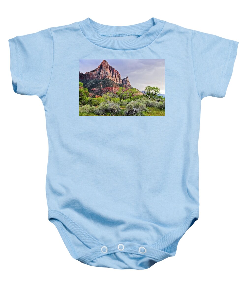 Zion National Park Baby Onesie featuring the photograph The Watchman Zion Sunset by Kyle Hanson