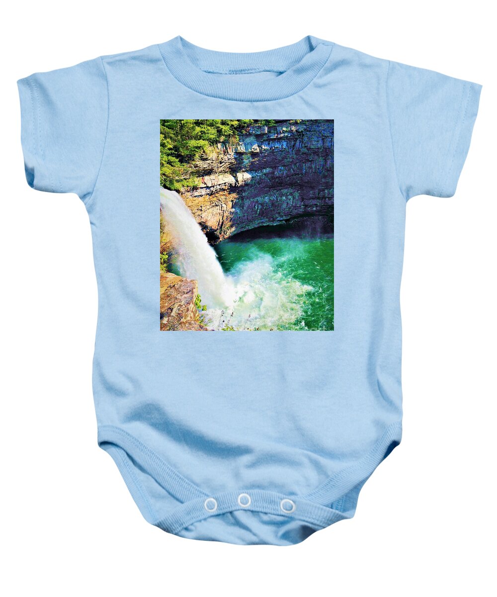 Landscapes Baby Onesie featuring the mixed media The Water Fall at Desoto Park by Emma Carter Brooks
