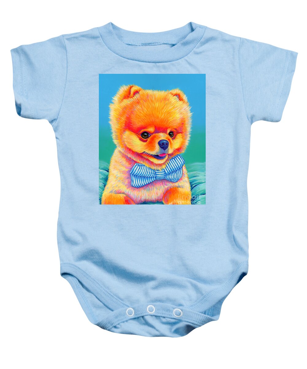 Pomeranian Baby Onesie featuring the painting Theo the Pomeranian by Rebecca Wang