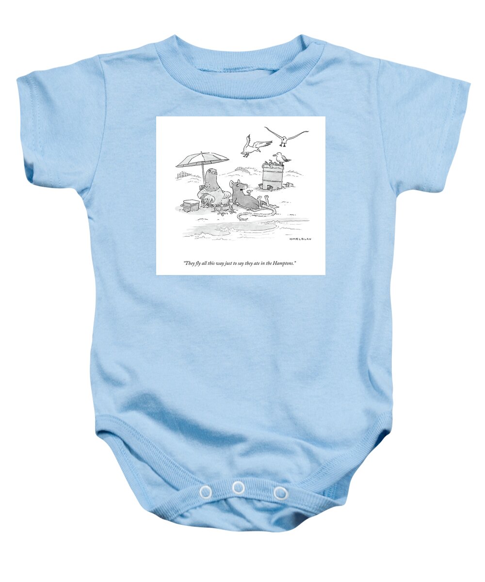 A27182 Baby Onesie featuring the drawing They Ate in the Hamptons by Ed Himelblau