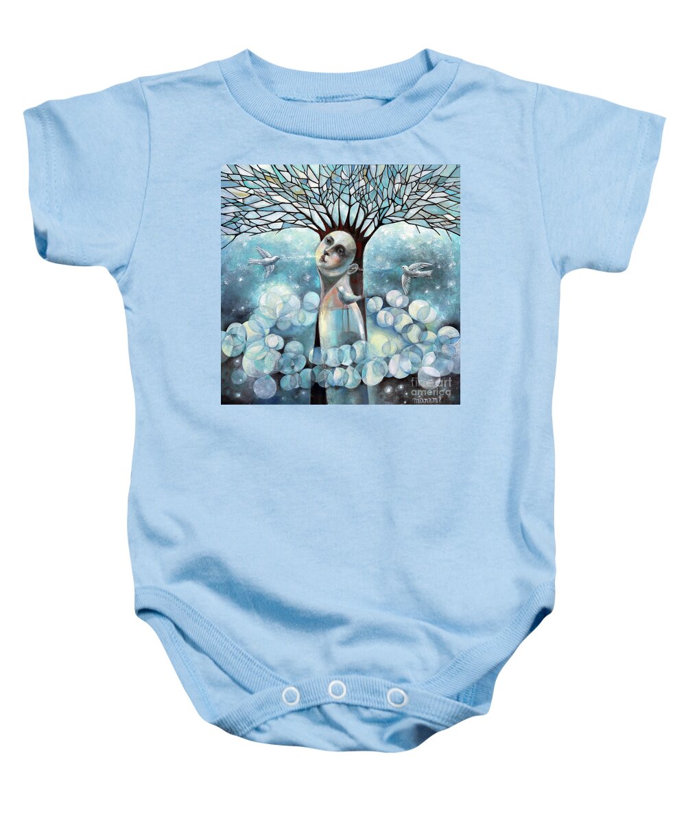 Thinking Baby Onesie featuring the painting Thinking Tree by Manami Lingerfelt