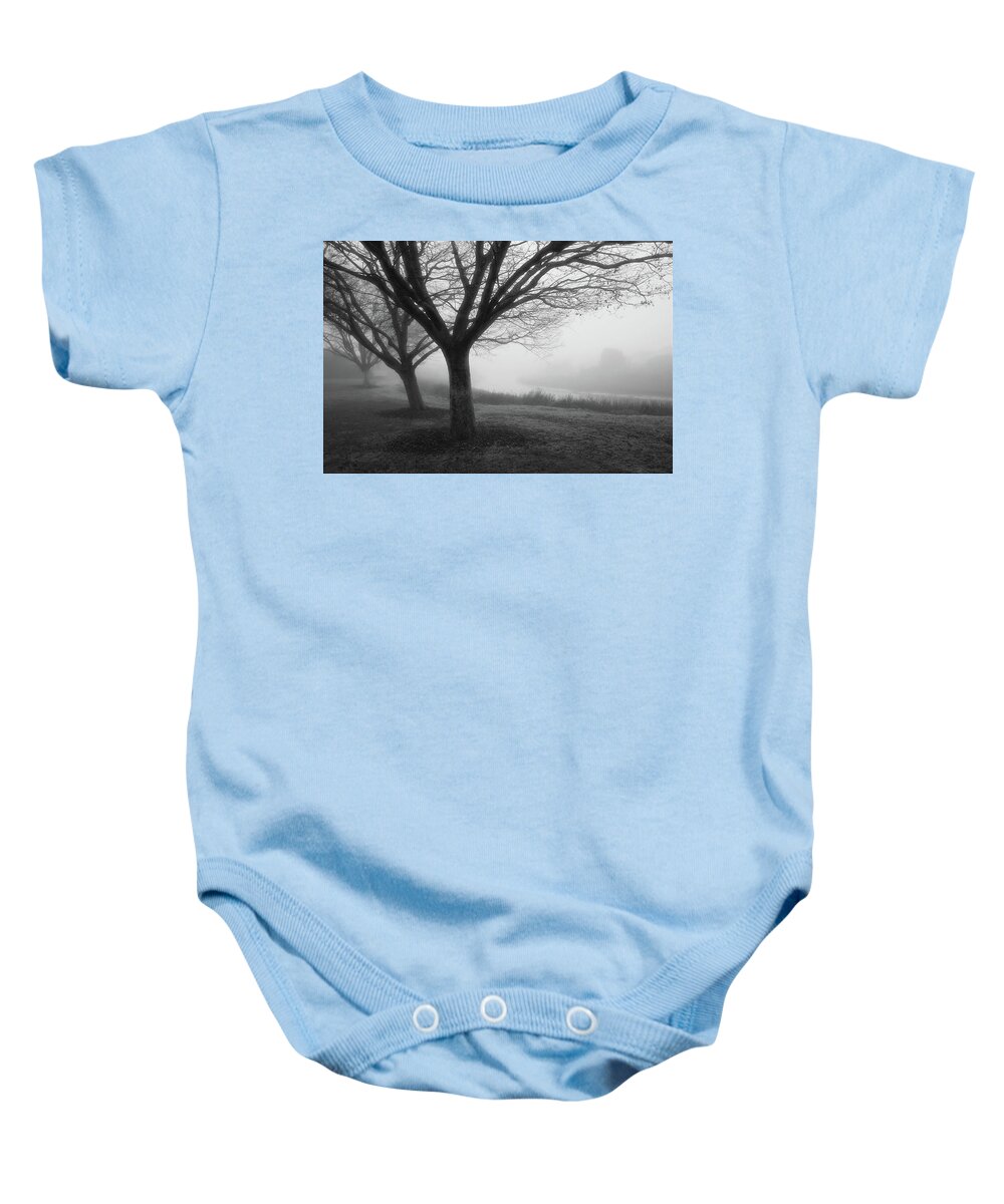 Trees In The Mist Baby Onesie featuring the photograph Three Sisters by John Parulis