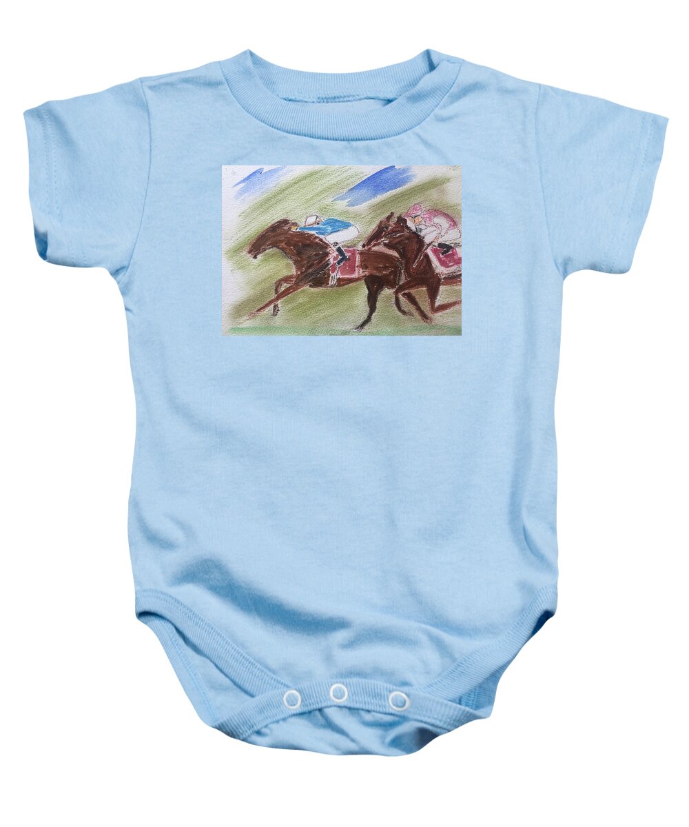 Horse Baby Onesie featuring the painting Throwaway 5/1 by Roger Cummiskey