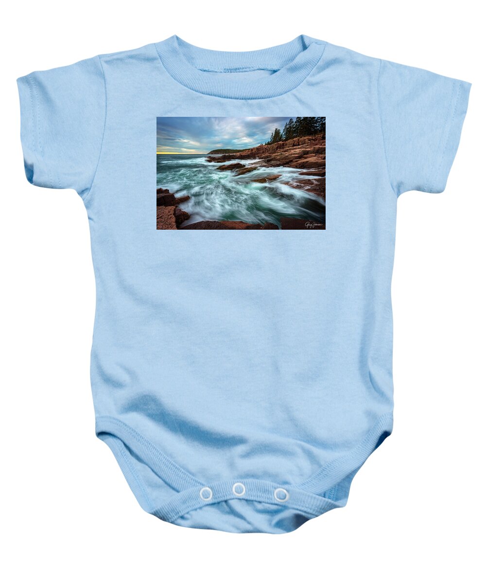Maine Baby Onesie featuring the photograph Thunder Hole Waves by Gary Johnson
