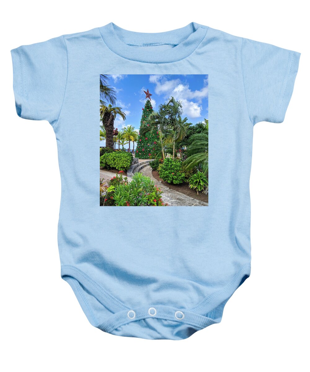 Tree Baby Onesie featuring the photograph Tropical Christmas by Portia Olaughlin