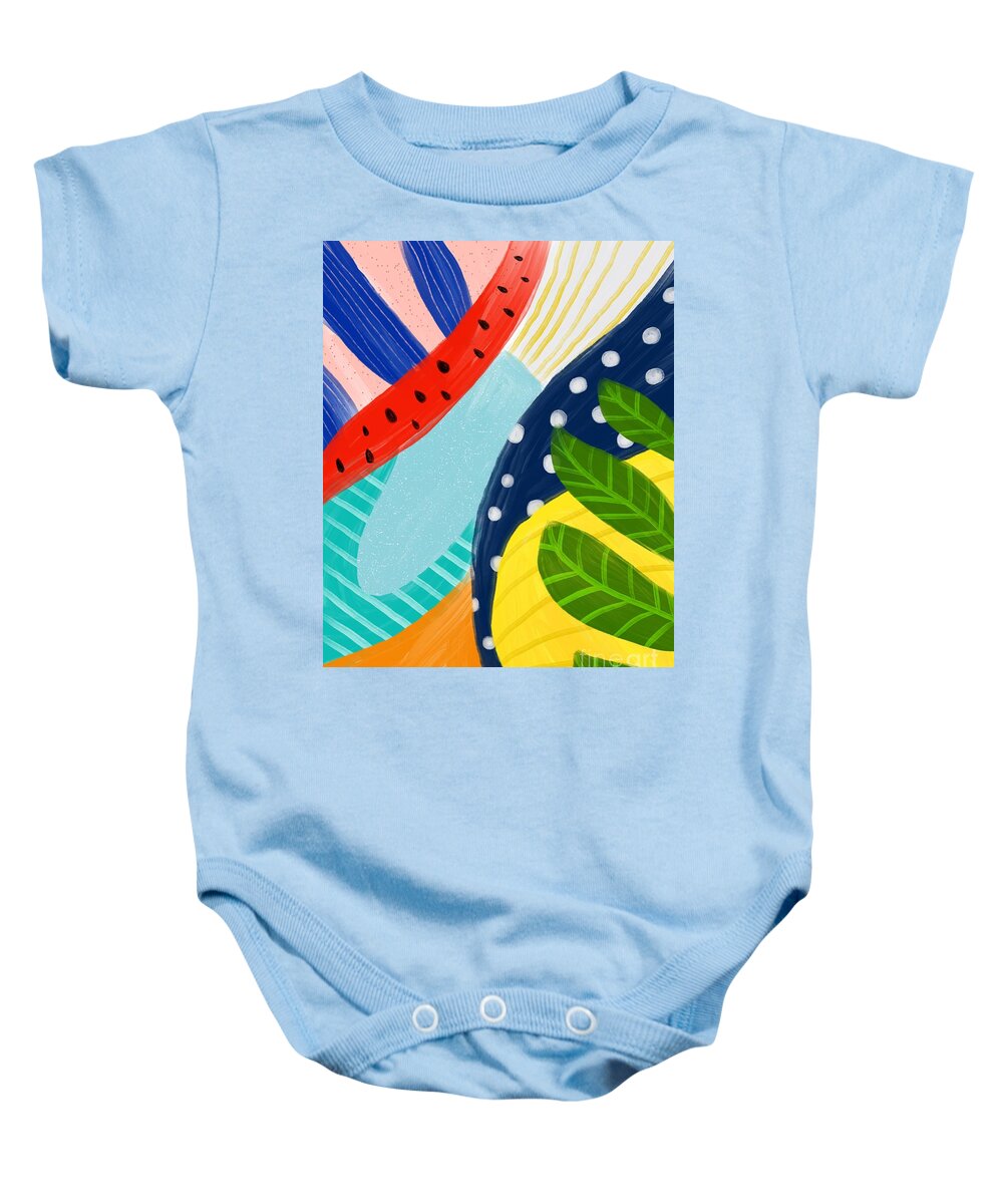 Abstract Baby Onesie featuring the digital art Tropical Fever - Modern Colorful Abstract Digital Art by Sambel Pedes