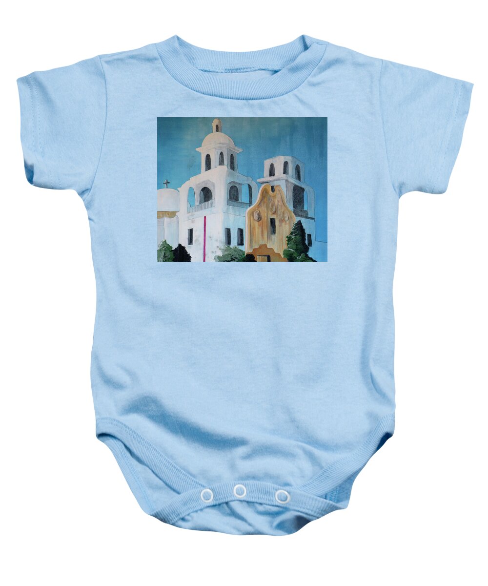 Tucson Baby Onesie featuring the painting Tucson Church Two by Ted Clifton