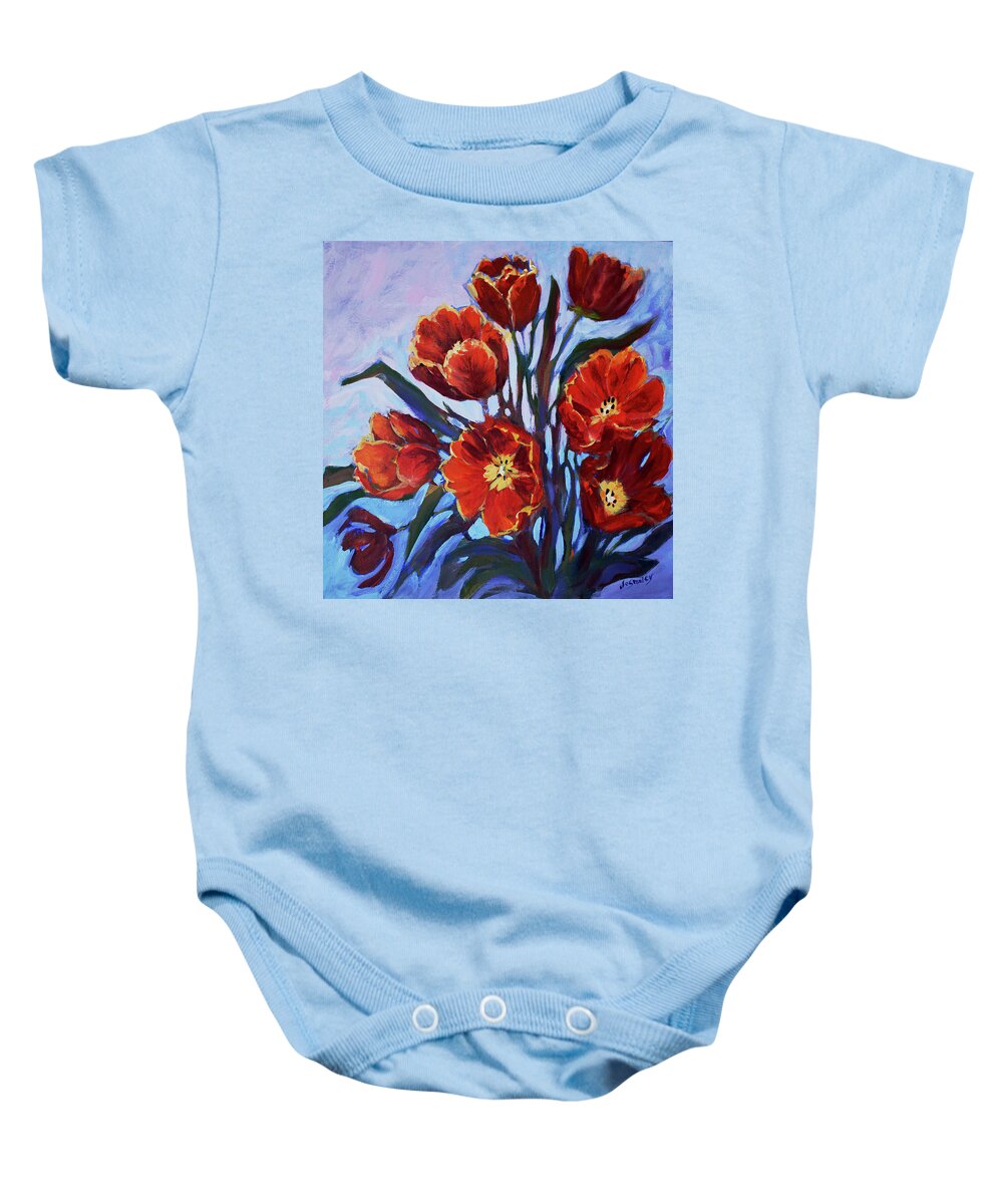 Tulips Baby Onesie featuring the painting Tulips by Jo Smoley