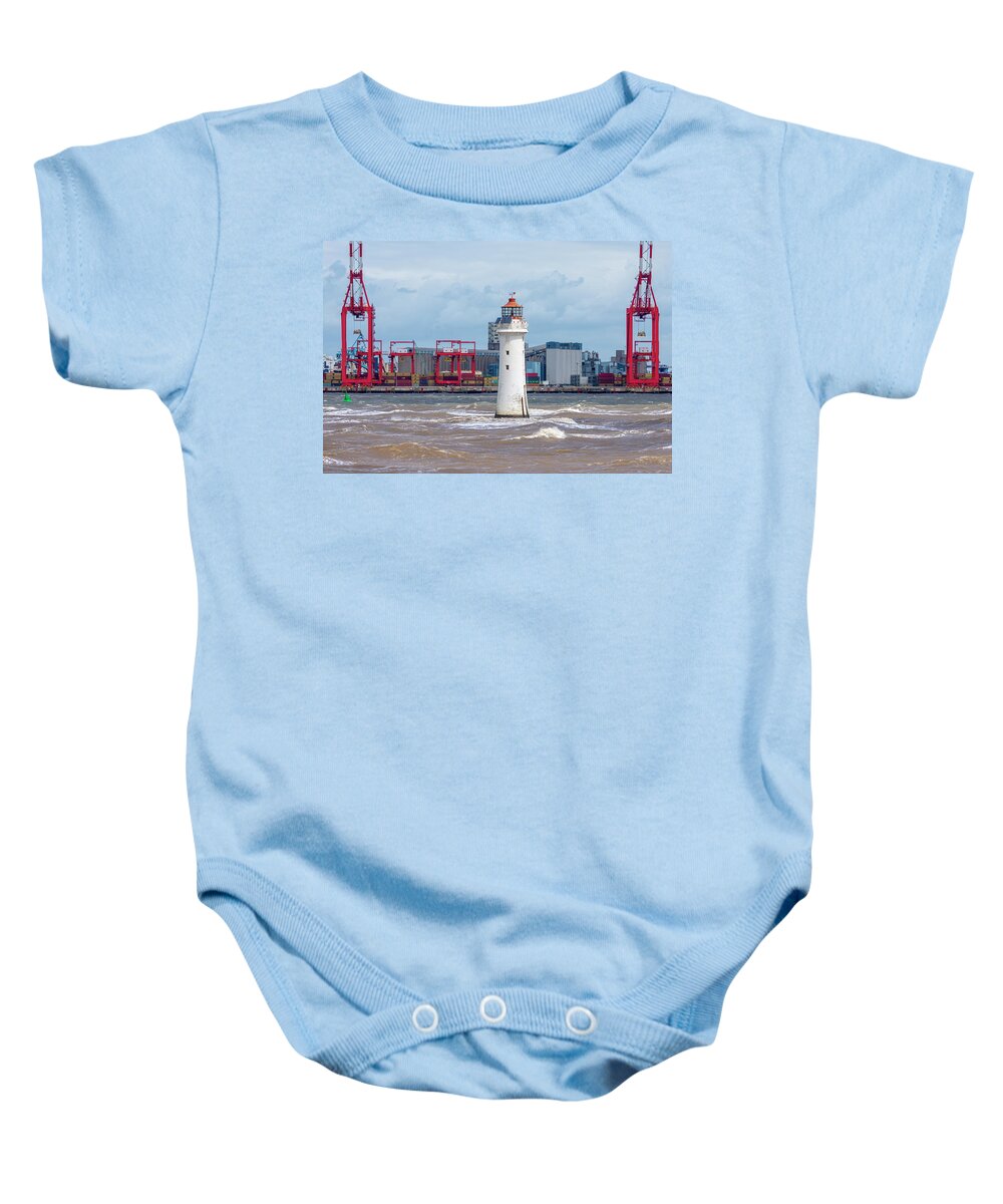 Perch Rock Baby Onesie featuring the photograph Two crane salute by Steev Stamford