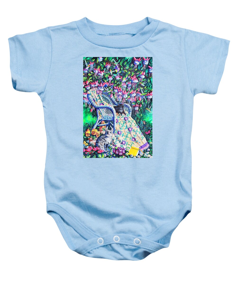 Fuchsia Baby Onesie featuring the painting Under the Fuchsia by Diane Phalen