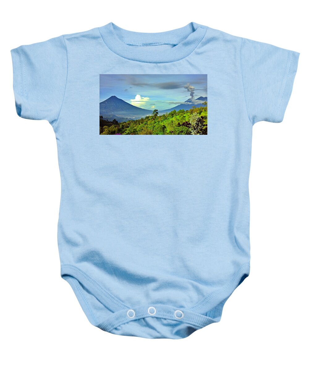 Guatemala Baby Onesie featuring the photograph Guatemalan Twin Peaks by Andrea Whitaker