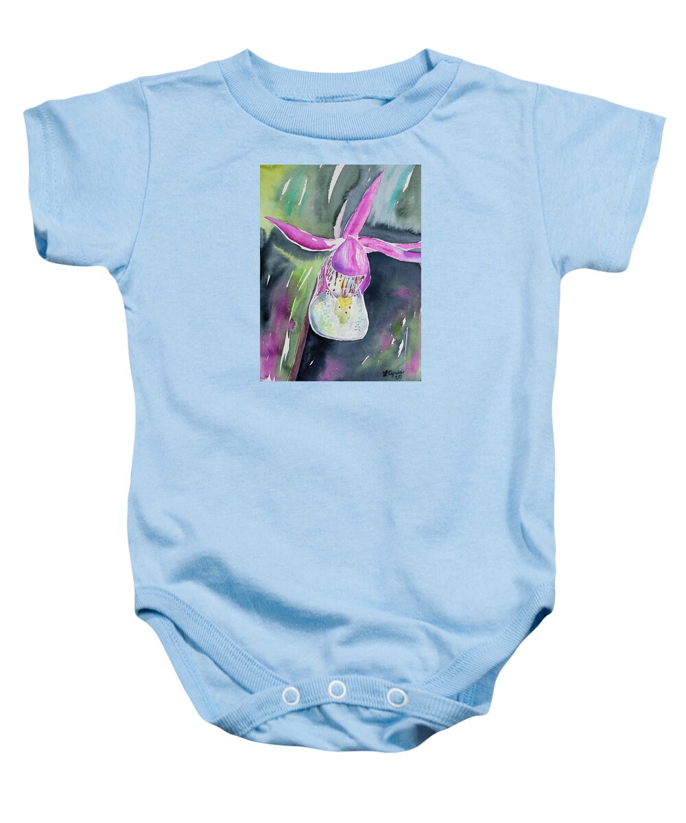 Fairy Slipper Baby Onesie featuring the painting Watercolor - Fairy Slipper by Cascade Colors