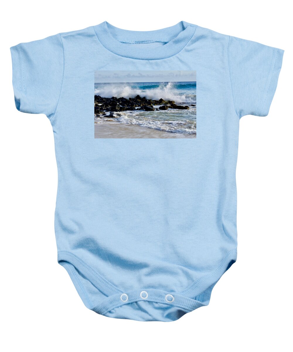 Action Baby Onesie featuring the photograph Wave Action Brenneckes Beach 1 by Gary F Richards