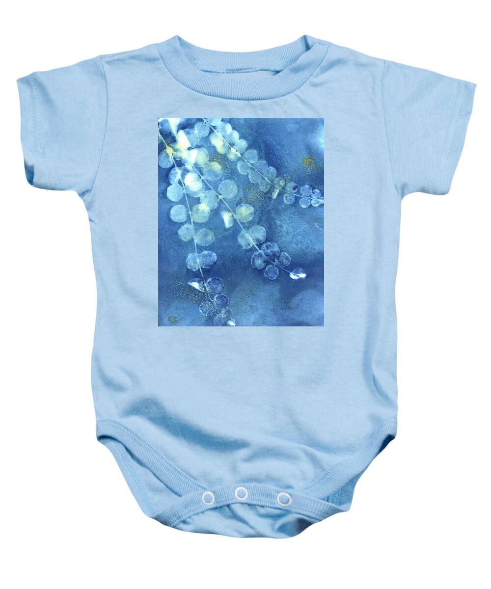 Wet Cyanotype Baby Onesie featuring the photograph Wet Cyanotype Creeping Jenny botanical blue by Jane Linders