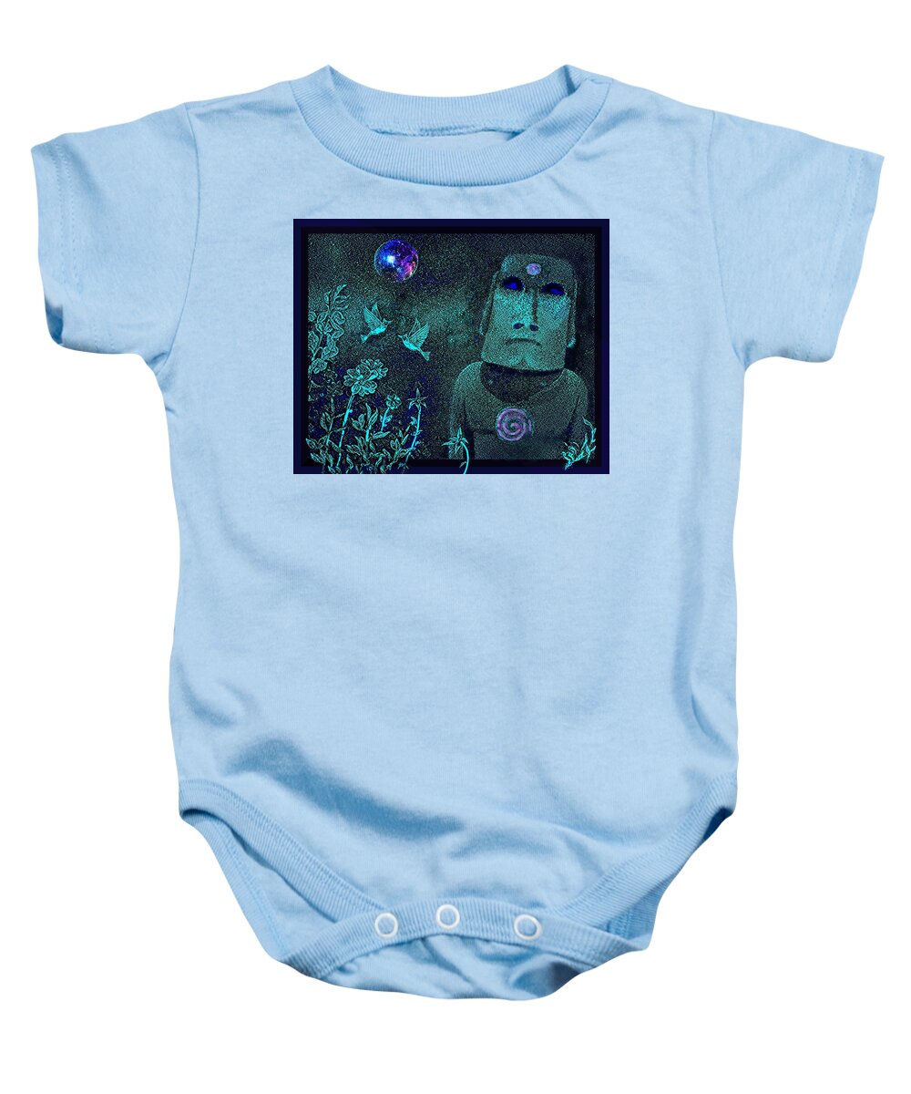 Statue Baby Onesie featuring the mixed media When the Red Moon Raises... by Hartmut Jager
