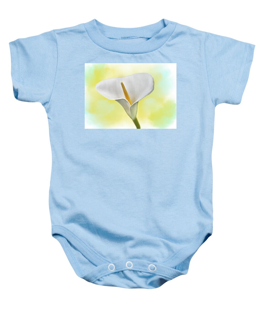 Spring Baby Onesie featuring the mixed media White Lily by Moira Law