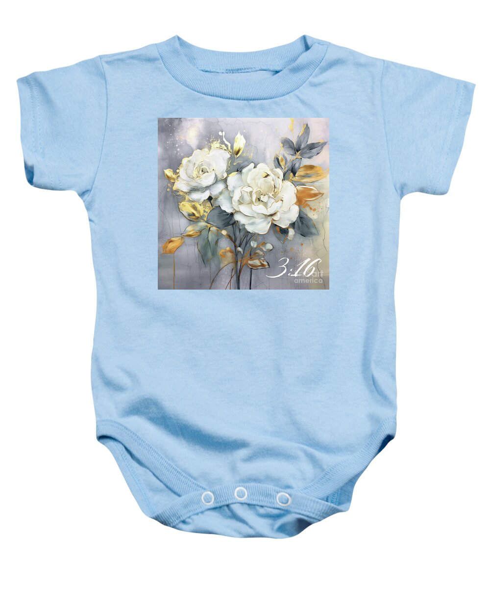 John 3:16 Baby Onesie featuring the painting White Roses 316 by Tina LeCour