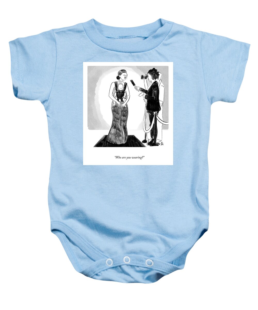 Who Are You Wearing? Baby Onesie featuring the drawing Who Are You Wearing? by Sophie Lucido Johnson and Sammi Skolmoski